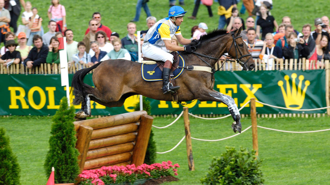 Dag Albert riding Who&rsquo;s Blitz at the 2006 World Equestrian Games in Aachen.