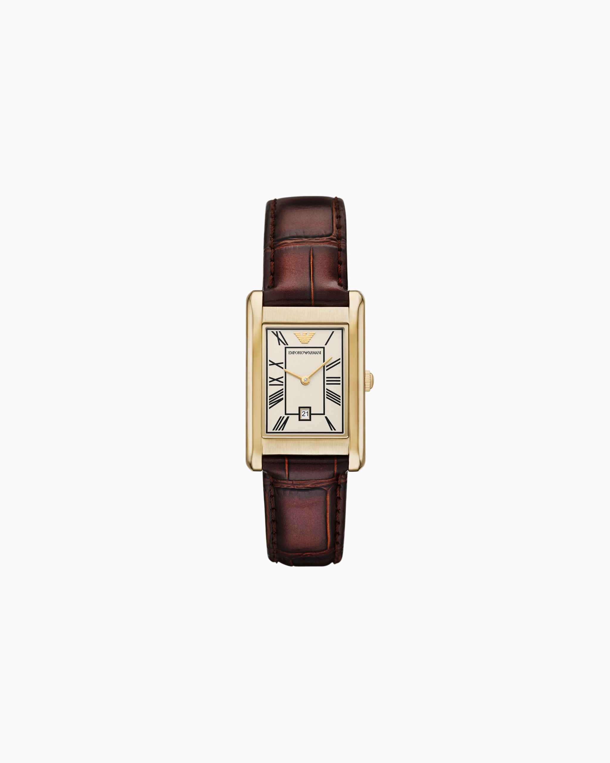 Two-Hand Date Brown Leather Watch