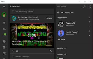 Xbox app for Windows 10 Friends Activity Feed