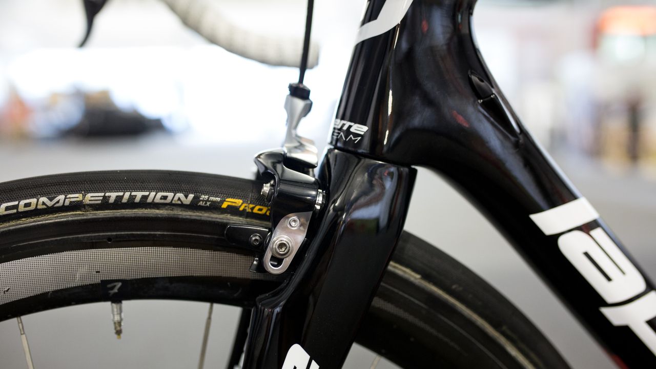 A profile view of the direct mount brakes