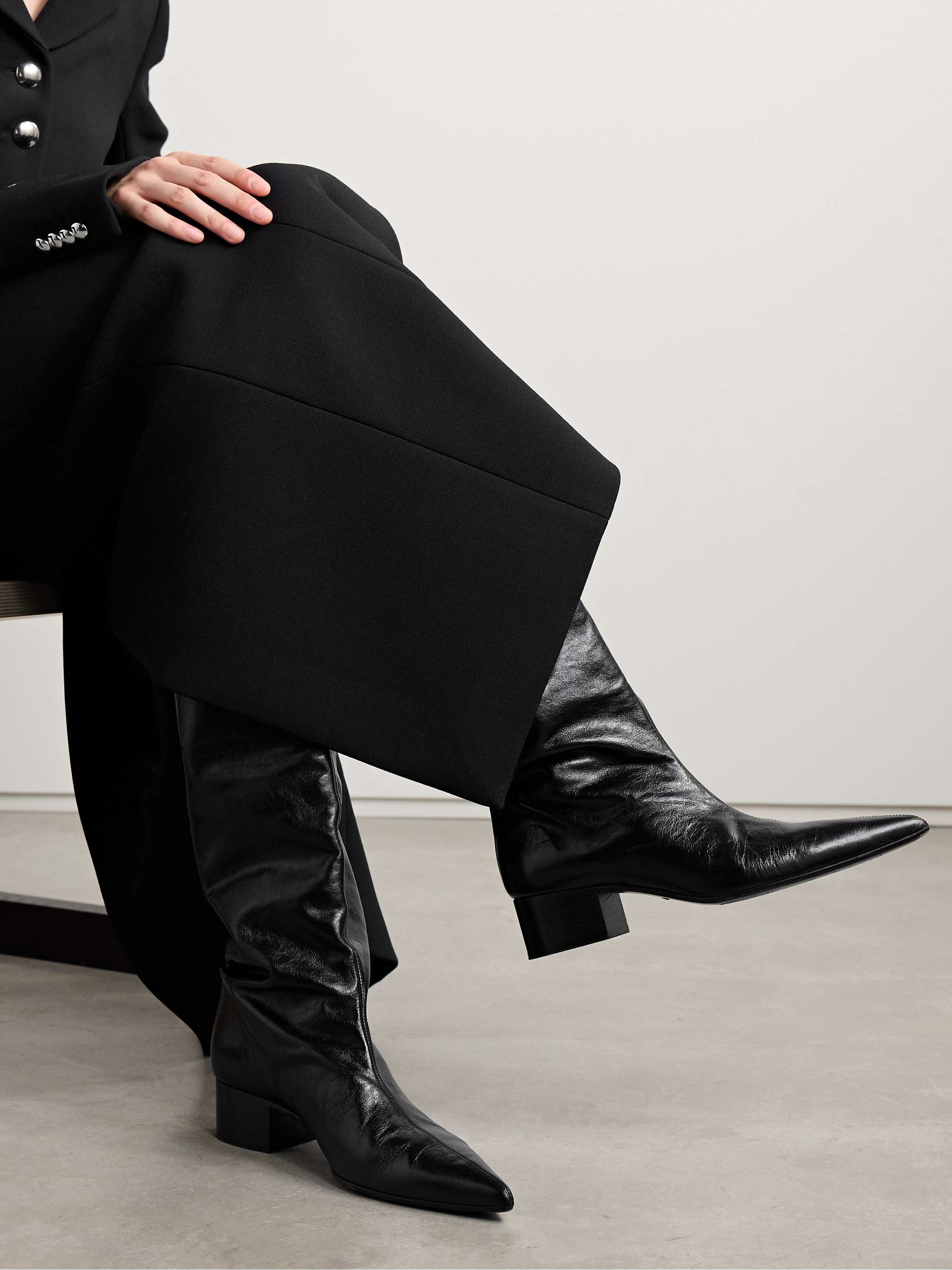 Andee Crinkled-Leather Knee Boots