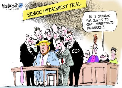 Political Cartoon U.S. Trump Senate Impeachment Trial GOP Backrubs