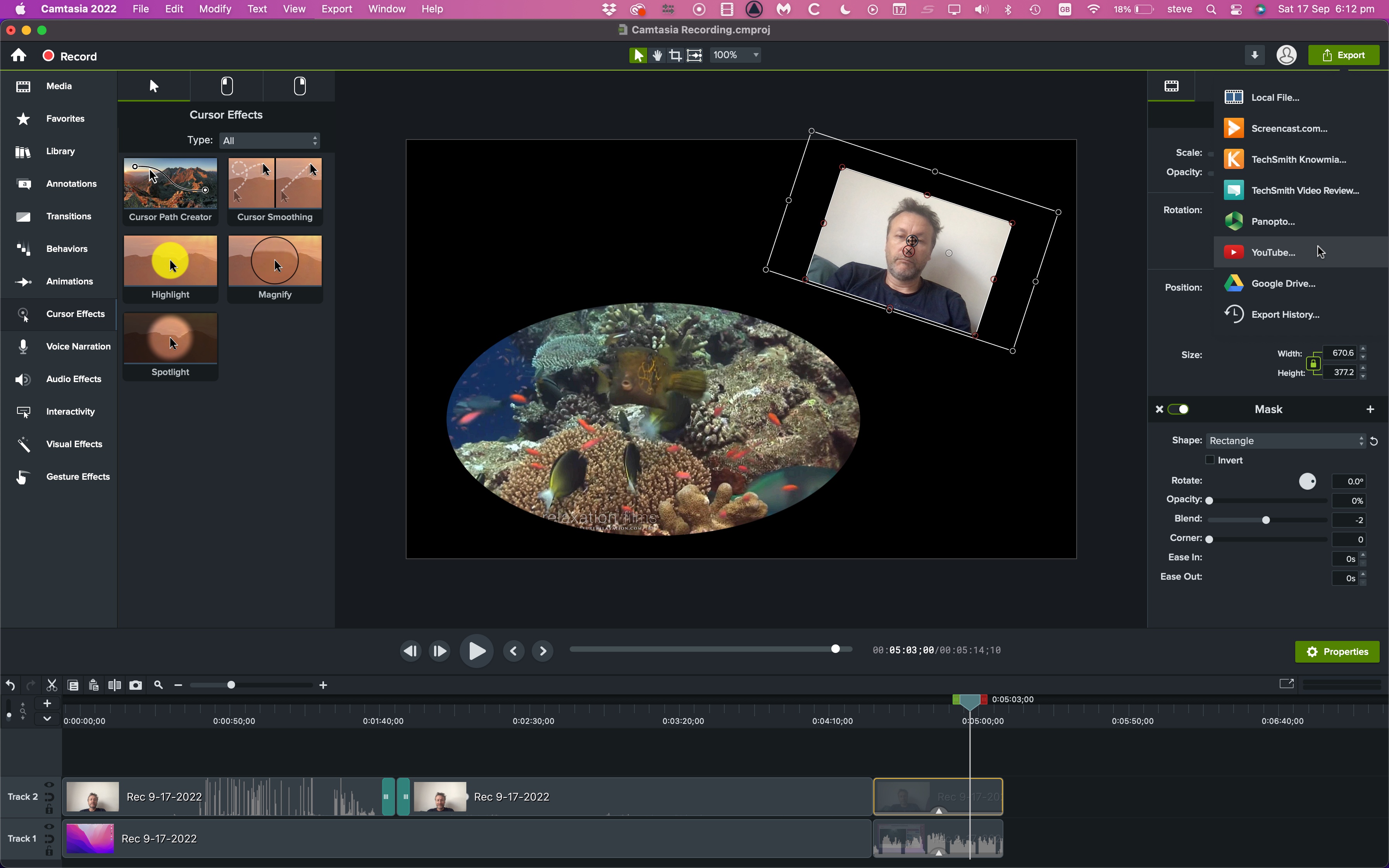 Screenshot of screen recorder Camtasia in action