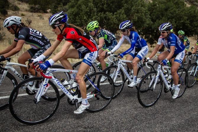 Marra Abbott (UnitedHealthcare) sitting safely with her team in the bunch