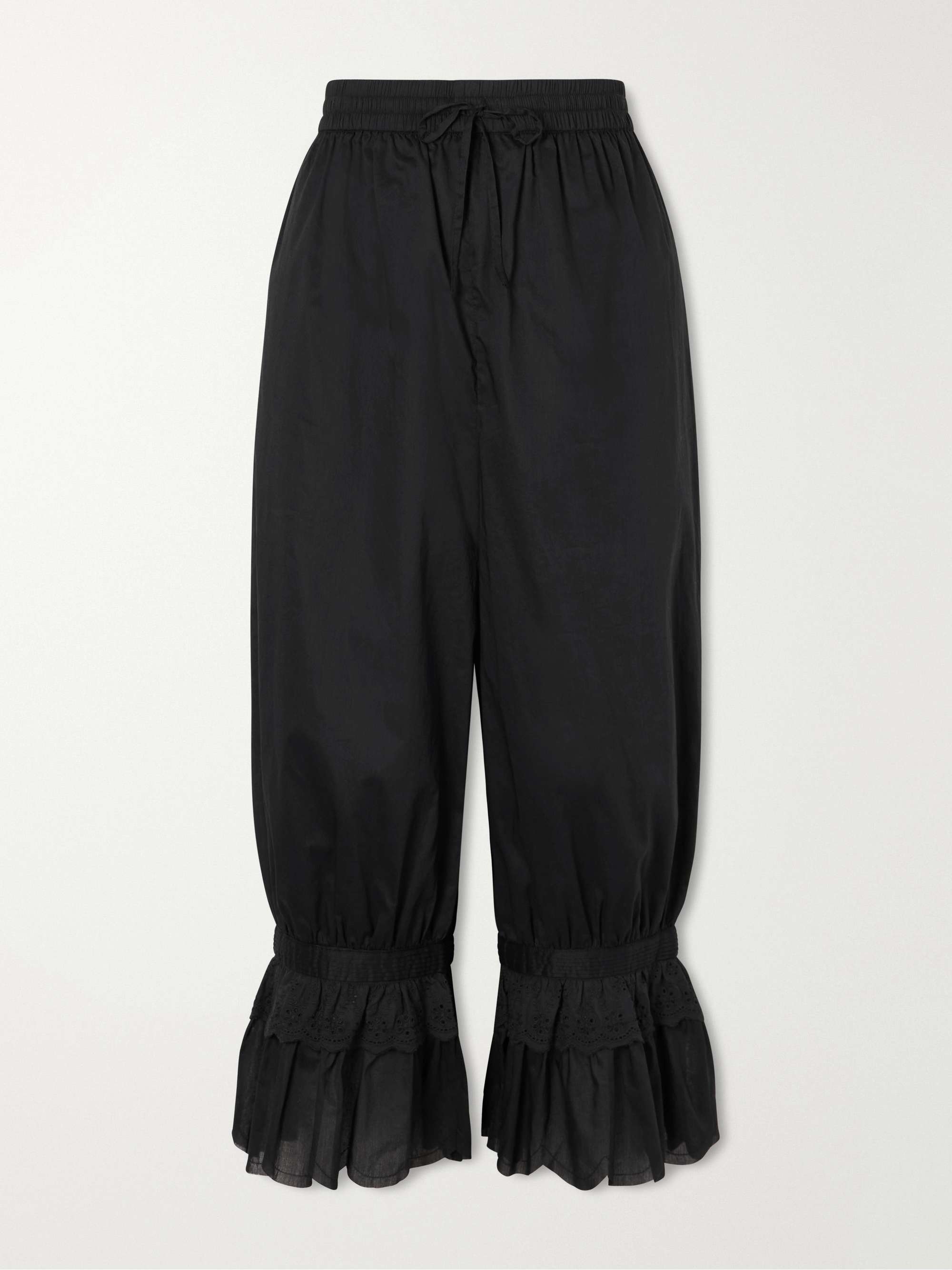 Renzo Cropped Scalloped Cotton-Voile Flared Pants