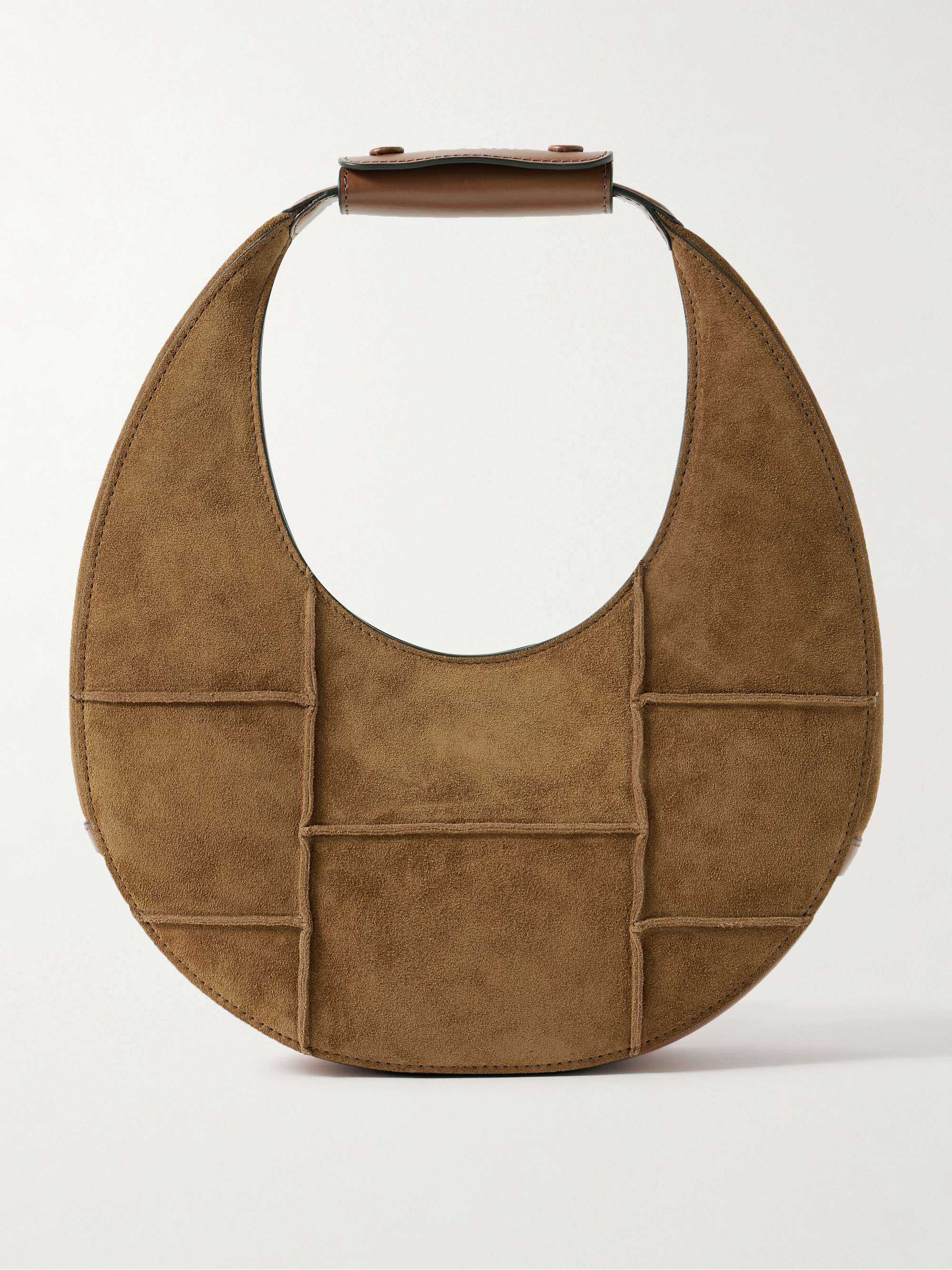 Moon Leather-Trimmed Paneled Suede Tote