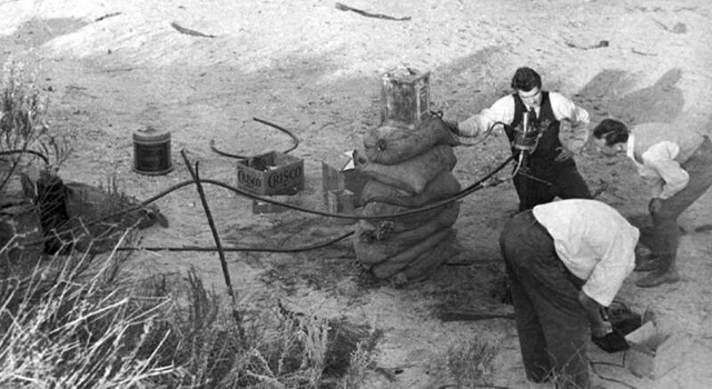 One of the early rocket motor experiments at the Arroyo Seco that led to the establishment of NASA&#039;s Jet Propulsion Laboratory in California.