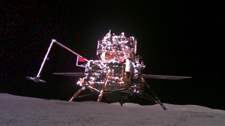 photo of a silvery lander on the surface of the moon