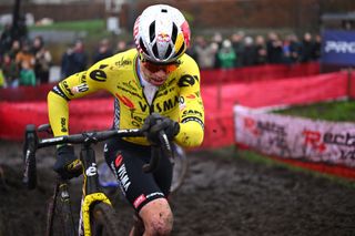 Wout van Aert in recent race action in the 2024-2025 cyclocross season