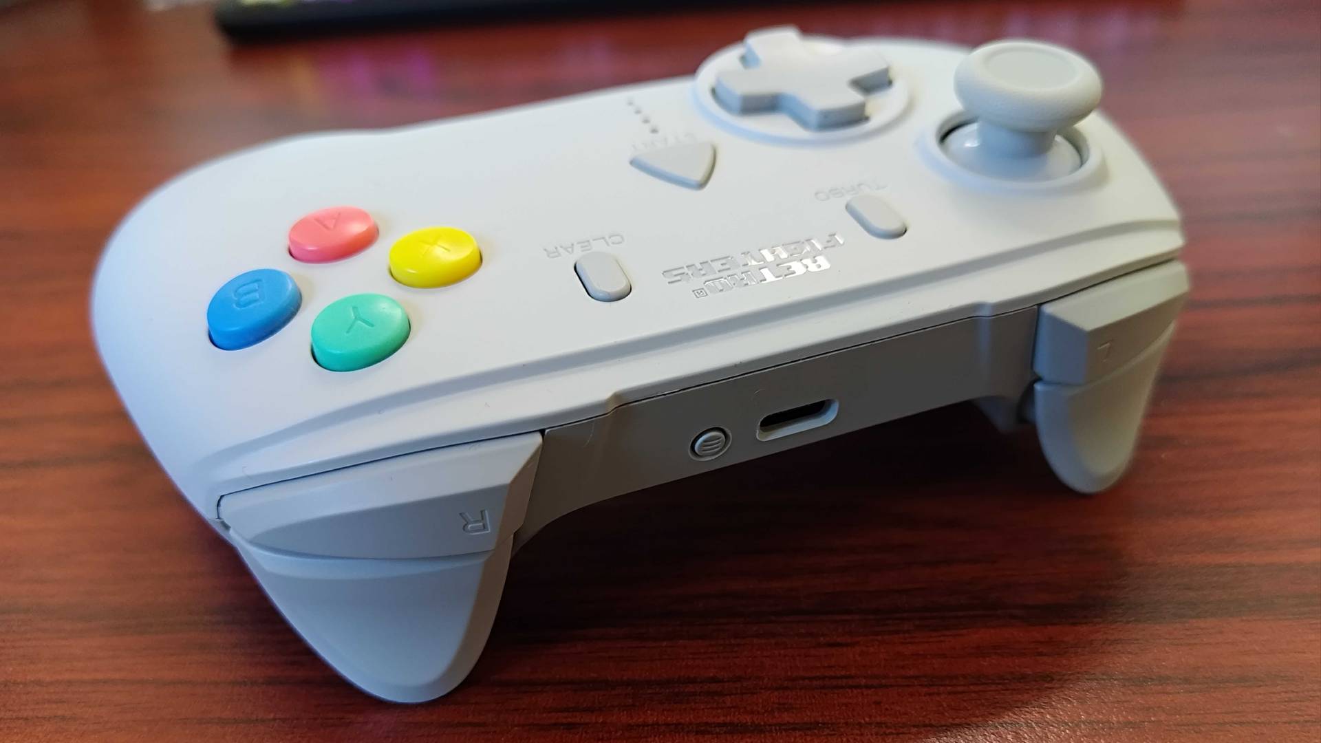 Top view of Retro Fighters StrikerDC USB-C port.