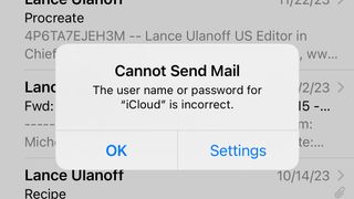 An Apple iCloud error message