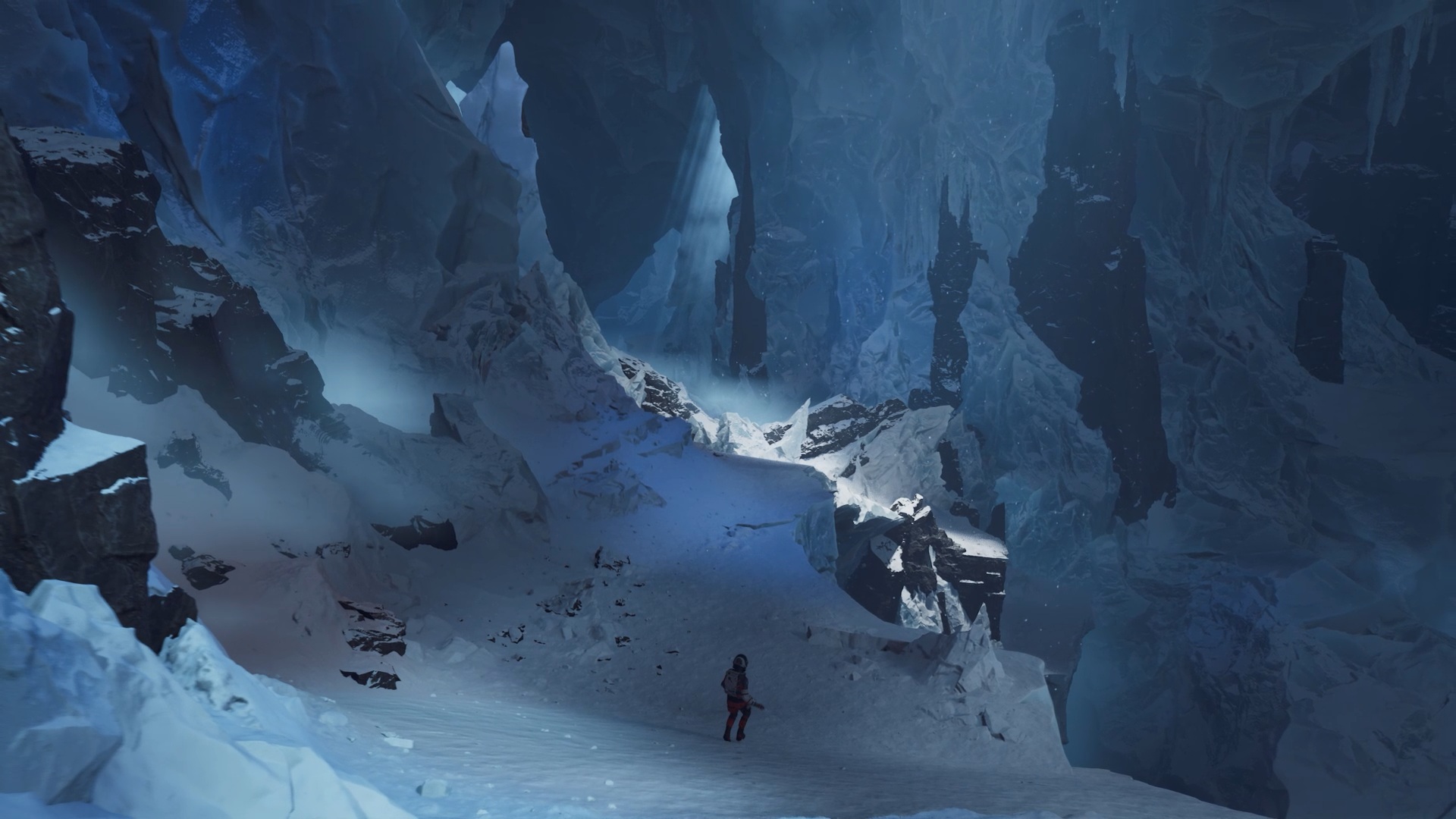 In Aphelion, protagonist Ariane ventures through a vast cavern below an ice sheet on the snowy world of Persephone