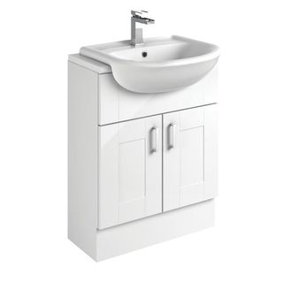 White Shaker Bathroom Vanity Unit and Basin, two cupboard doors under a sink
