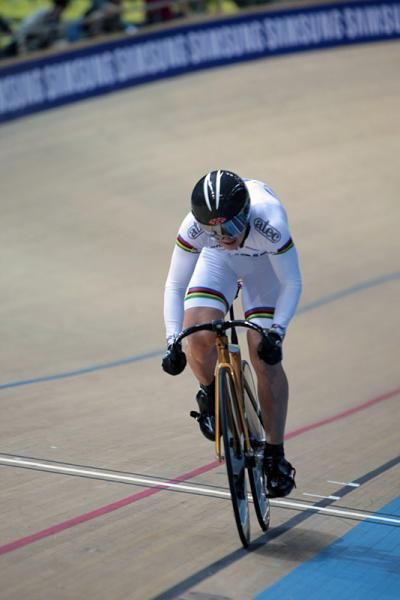 Reigning world champion Olga Panarina (Belarus) en route to victory in the 500m time trial