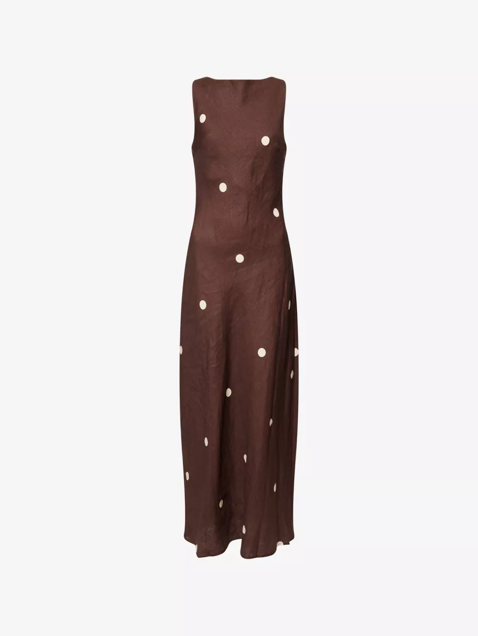Beverly Polka-Dot Linen Midi Dress