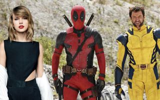 Deadpool and Wolverine walking next to Taylor Swift