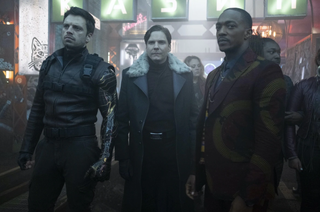 Sebastian Stan, Daniel Brühl, and Anthony Mackie in The Falcon and the Winter Soldier.