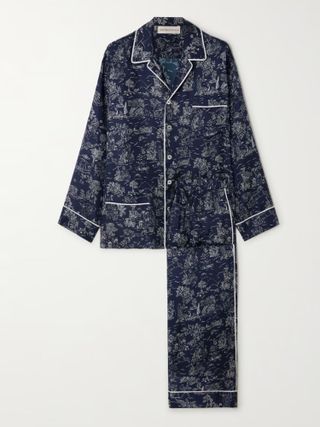 Yves Piped Printed Silk-Twill Pajamas