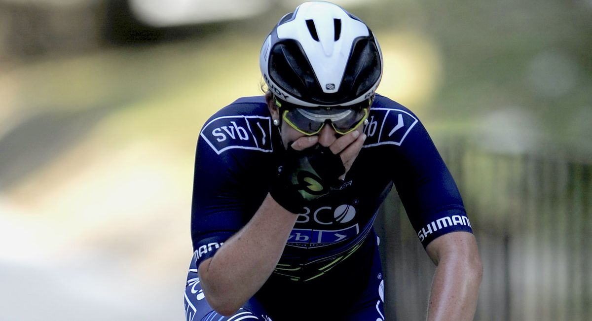 Emma Langley of Team TIBCO-Silicon Valley Bank reacts to winning stage 2 of Joe Martin Stage Race