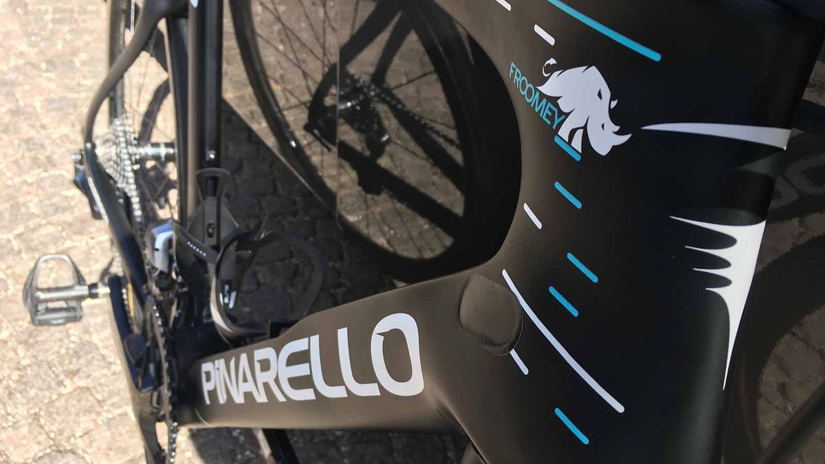 Chris Froome's bikes feature a rhino on the head tube cluster to promote a wildlife charity