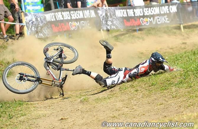 Greg Williamson (GBr) Trek World Racing crashing on the finish corner