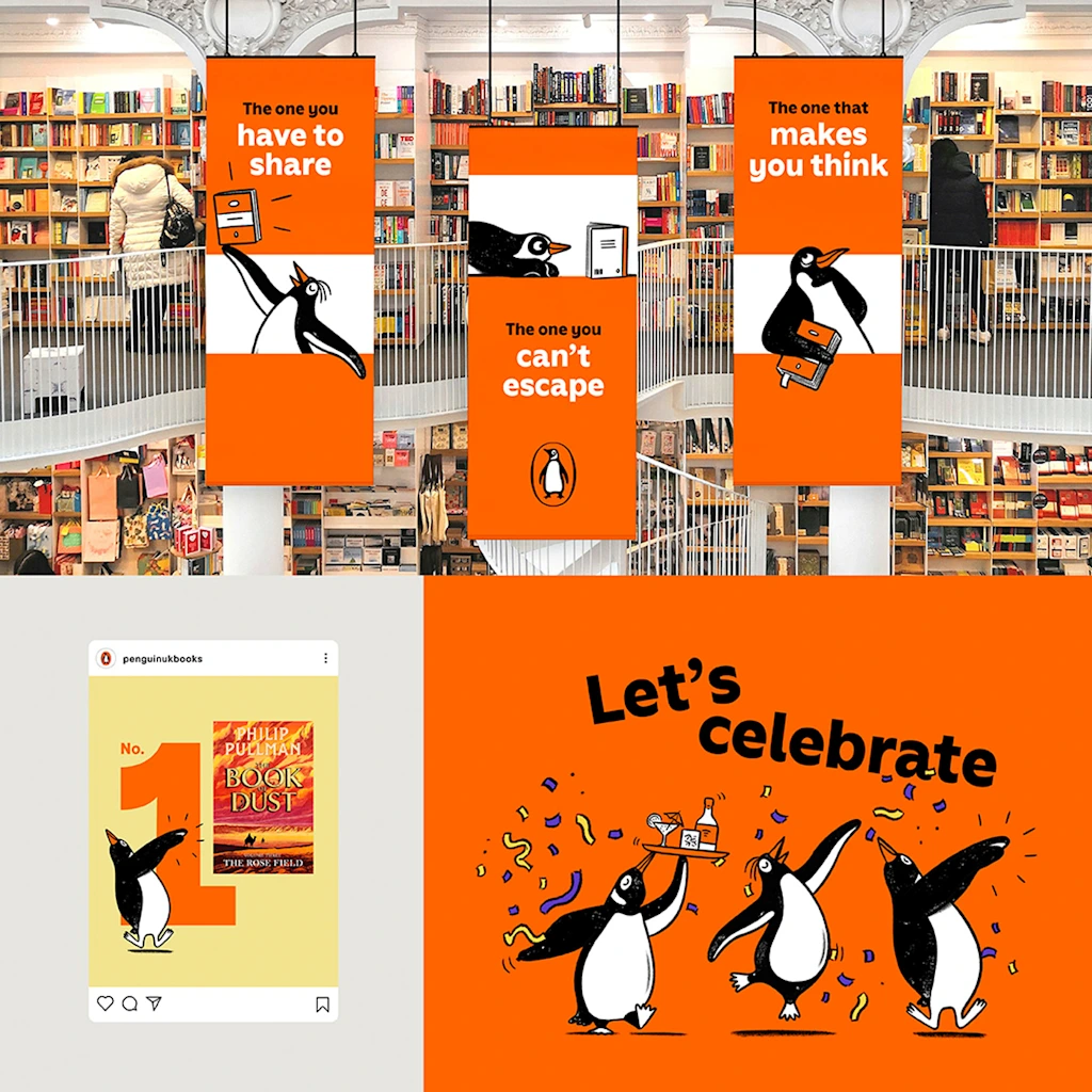 Penguin Random House Playful Penguins campaign with illustrated penguins in different scenarios
