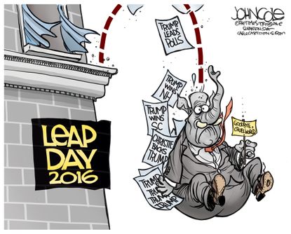 Political Cartoon U.S. GOP 2016 Leap day