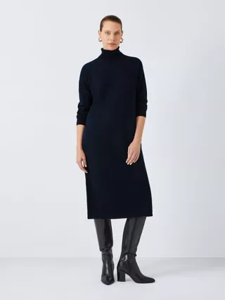 John Lewis Roll Neck Knit Dress, Dark Sapphire