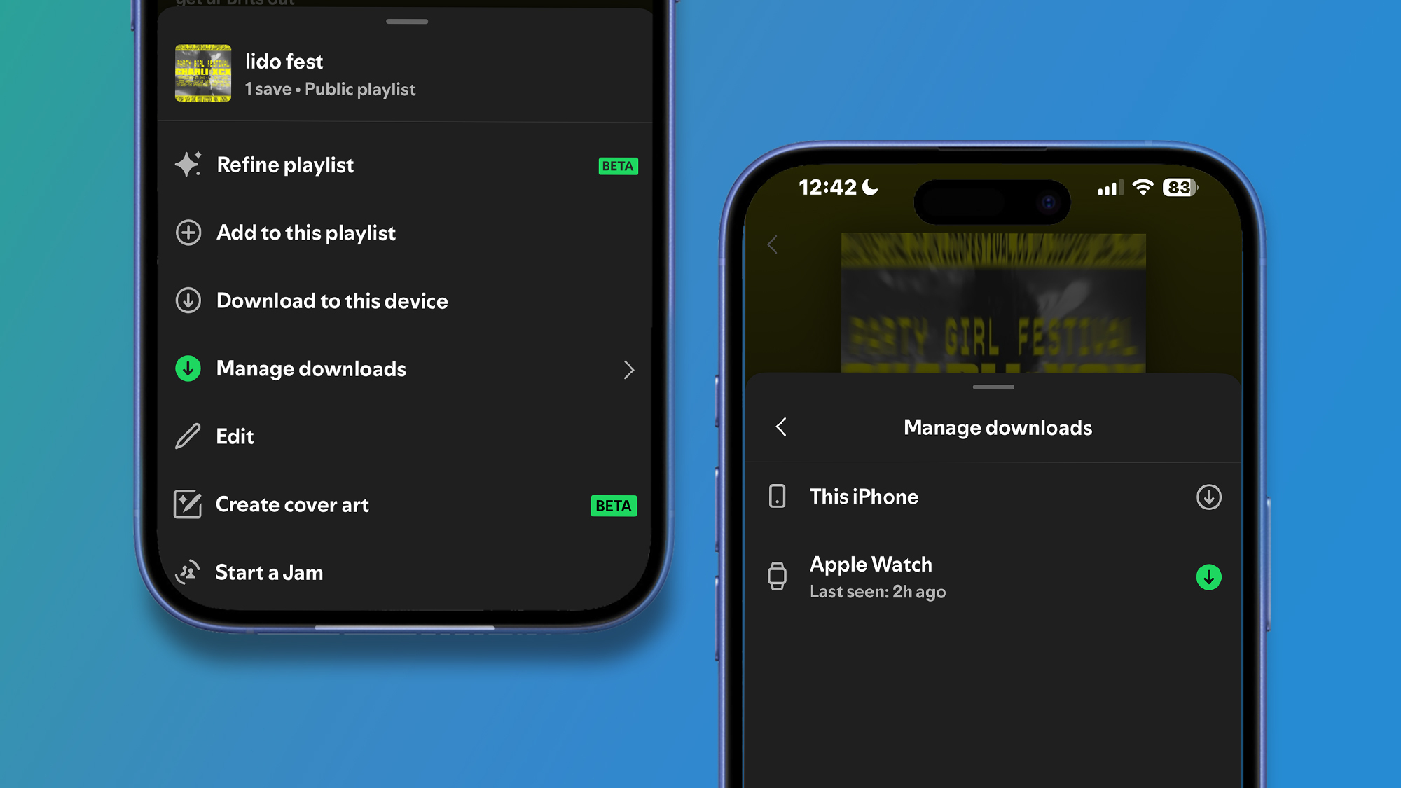 A screenshot of the new Manage Downloads feature in Spotify for iOS