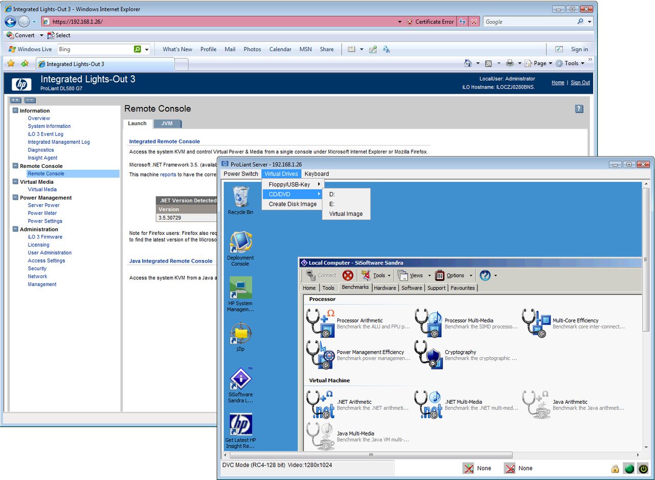 It does require an upgrade, but the iLO3 can provide full KVM-over-IP remote control and virtual media services.