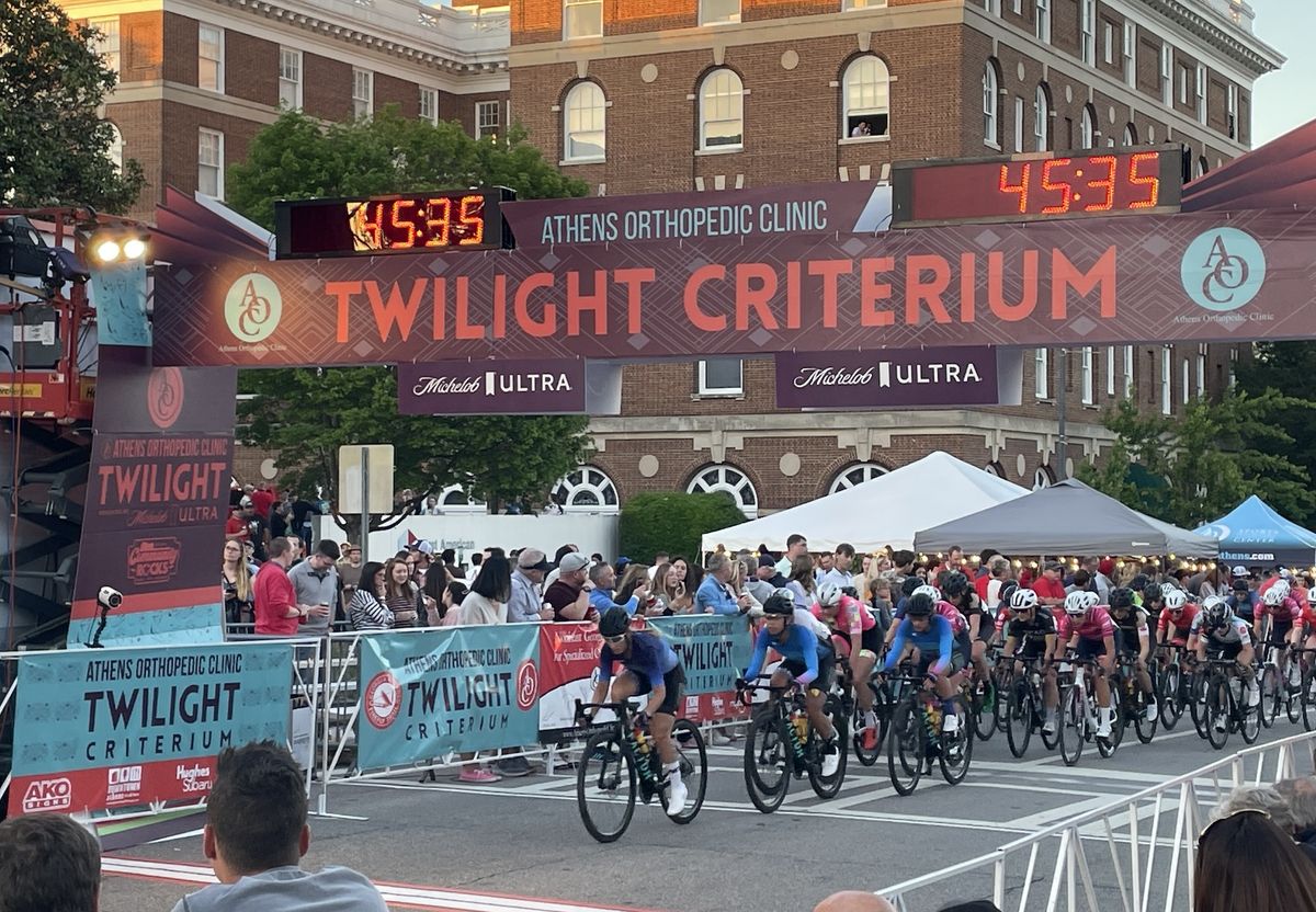 Women&#039;s pro field at 2023 Athens Twilight Criterium in downtown Athens, Georgia