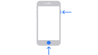 A diagram from Apple showing how to take a screengrab on iPhone 8, iPhone SE and earlier models.