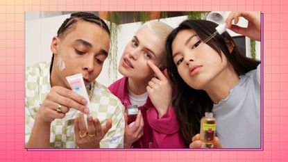 three young people using Sephora UK skincare products