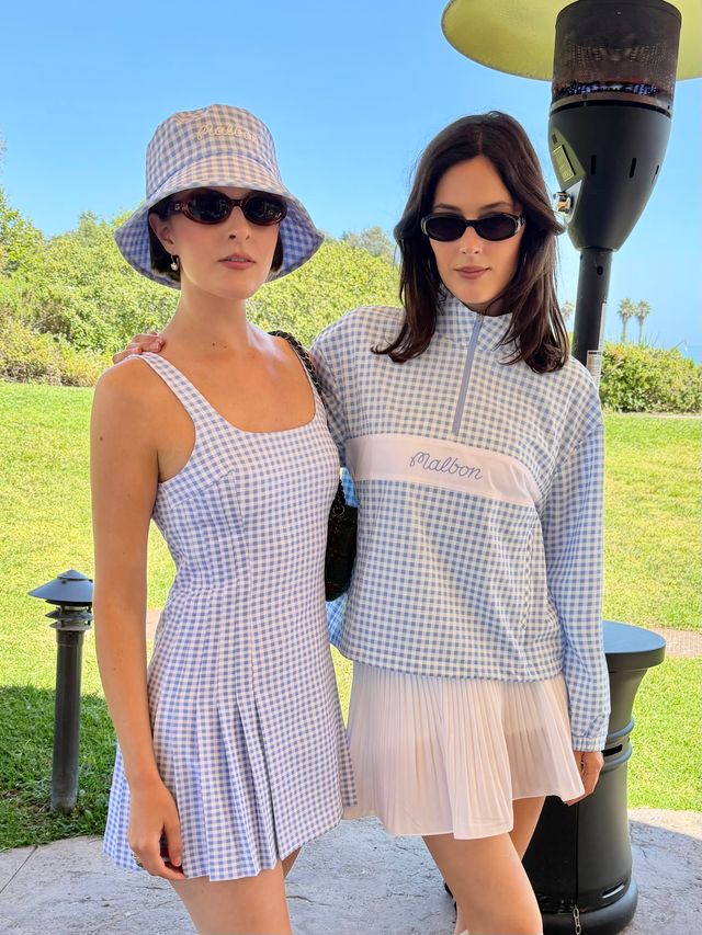 Christie Tyler and Sadie Newman model HVN x Malbon's Gia Dress, Crosscourt Windbreaker and Valentina Skirt at The Ritz Carlton Bacara.
