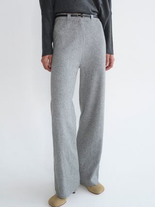 Belted Knit Pants, Grey