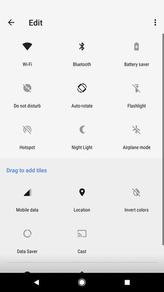Google Pixel 2 quick settings