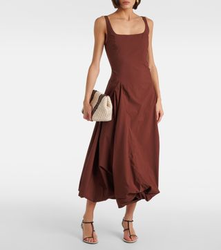 Simkhai, Olivia draped cotton-blend poplin midi dress