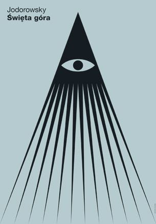 A cone shaped image with an evil eye at its peak, against a blue background
