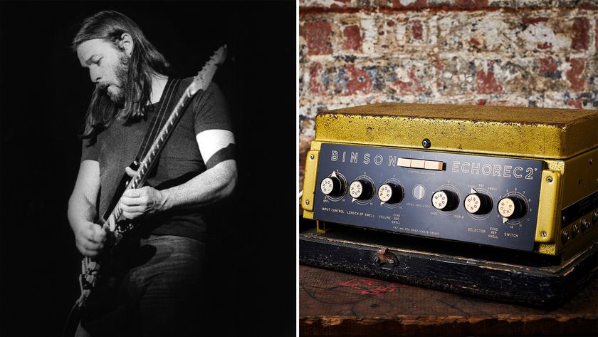 David Gilmour performs onstage with Pink Floyd at Ahoy in Rotterdam, the Netherlands in February 1977