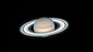 Hubble Telescope View Of Saturn In Its Summer Season With Its Moons Mimas And Enceladus