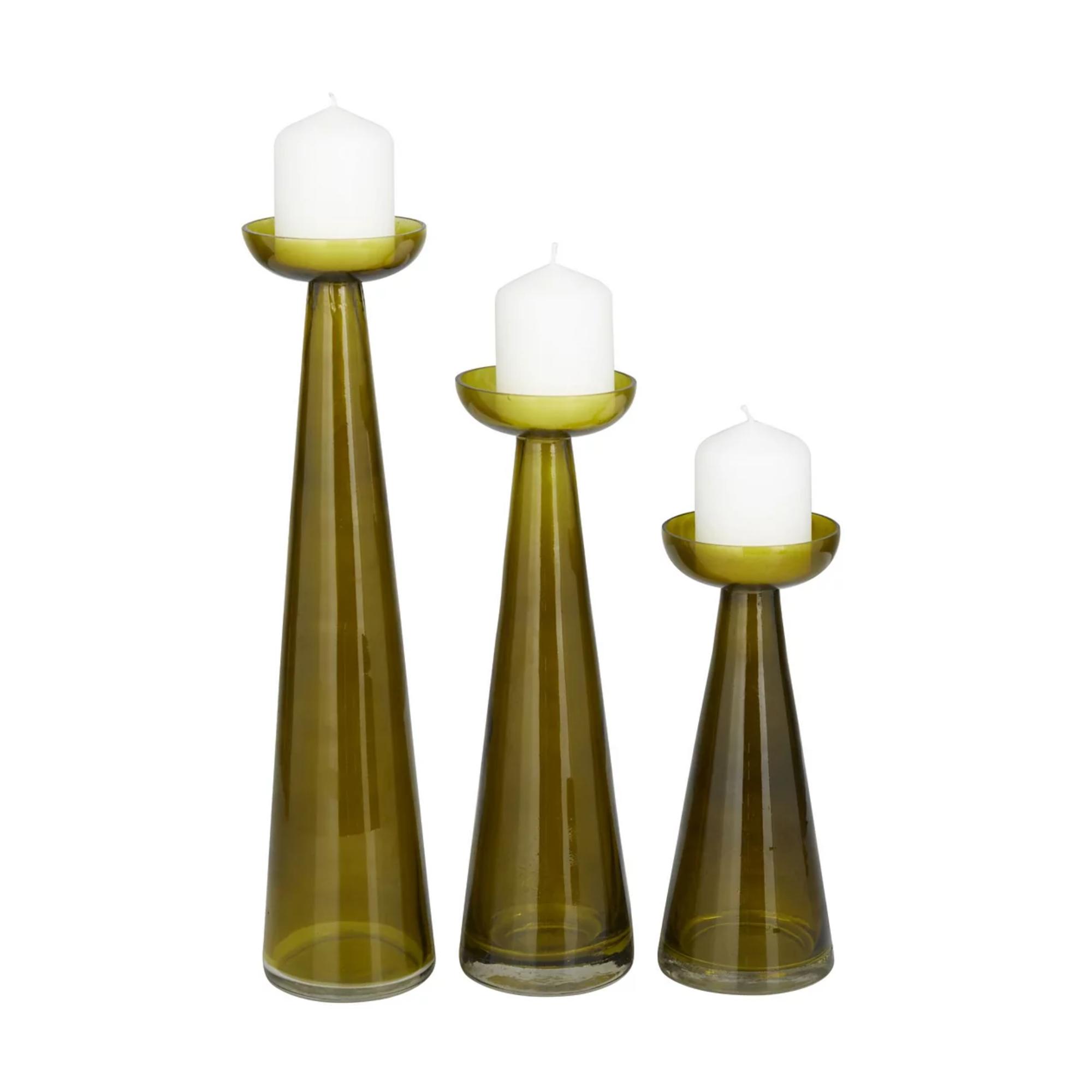 set of three candle holders in varying sizes in green