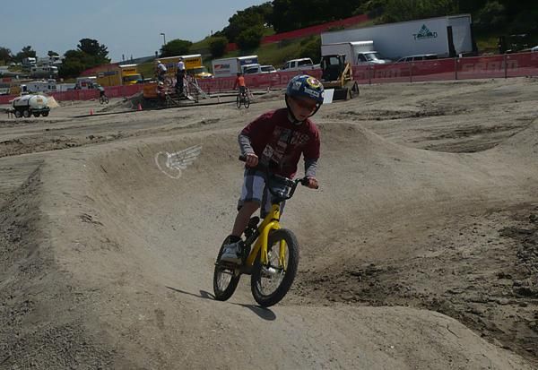 This young rider made it all the way around the pump track without pedalling.