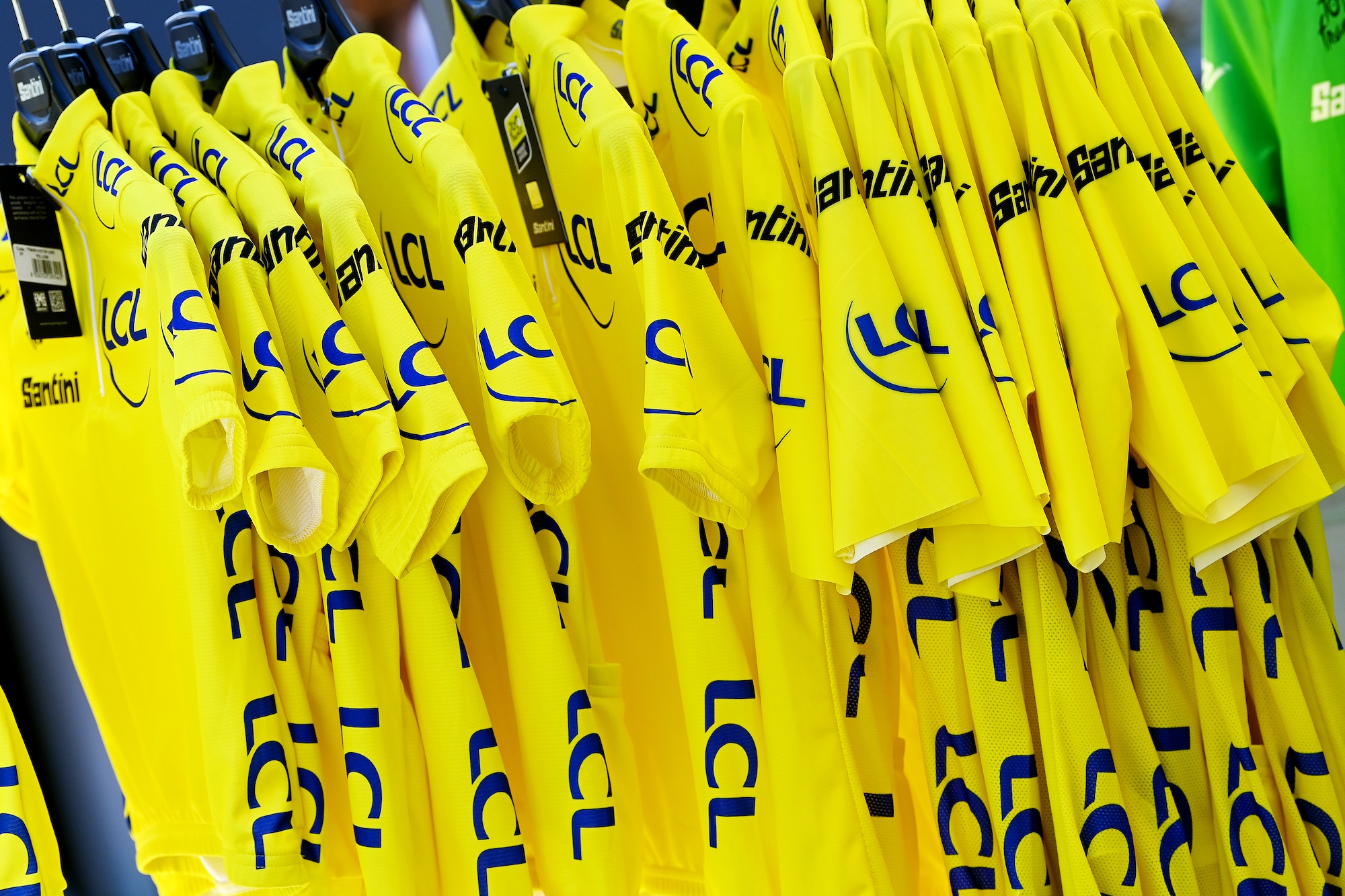 Yellow jerseys hanging up