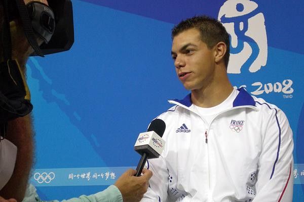 France's Kevin Sireau is interviewed by a television