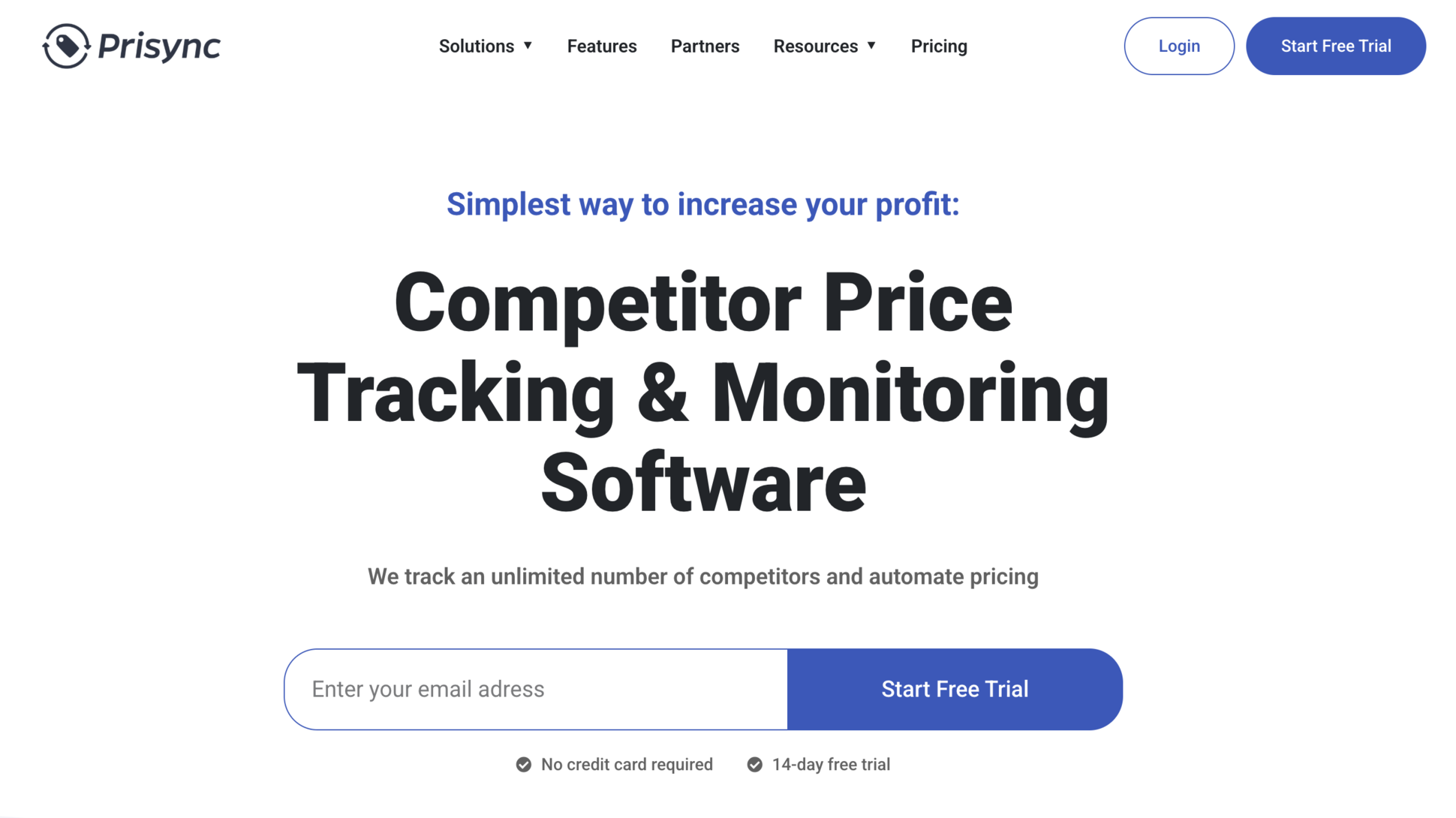Website screenshot of Prisync (November, 2025)