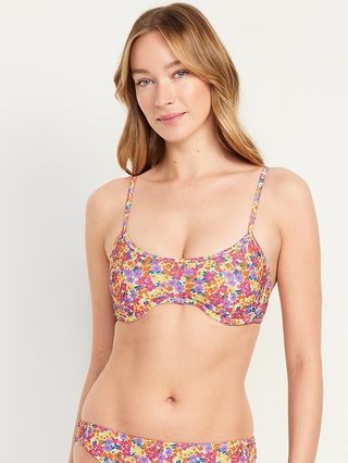 Ribbed Underwire Bikini Swim Top in floral