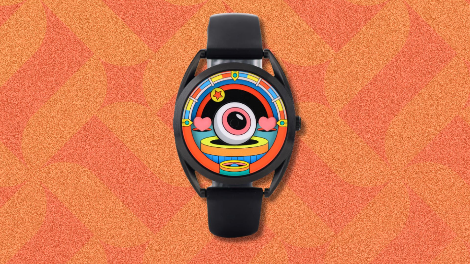 an image of the watch against an orange background