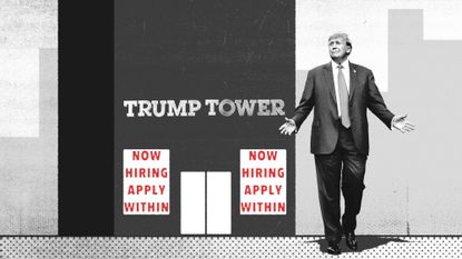 Photo montage of Trump in front of Trump Tower with a Now Hiring sign