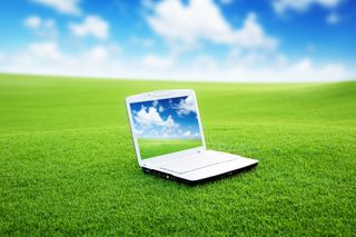 A laptop on grass
