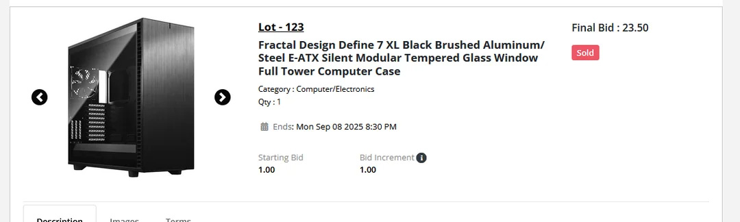 Auction listing for a PC case.